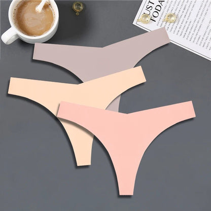FINETOO 3PCS Women's Seamless Ice Silk Thongs – V - Waist, Breathable, Low - Rise Sport G - String - Vynori