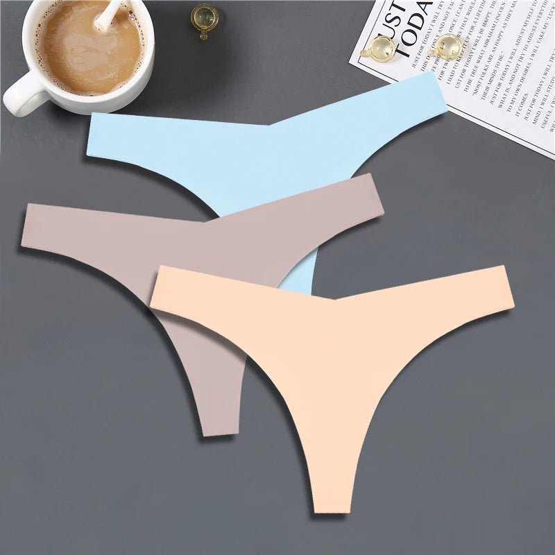 FINETOO 3PCS Women's Seamless Ice Silk Thongs – V - Waist, Breathable, Low - Rise Sport G - String - Vynori