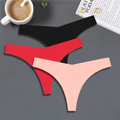 FINETOO 3PCS Women's Seamless Ice Silk Thongs – V - Waist, Breathable, Low - Rise Sport G - String - Vynori