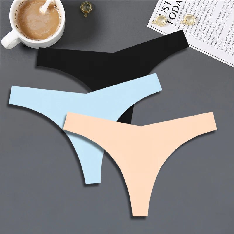 FINETOO 3PCS Women's Seamless Ice Silk Thongs – V - Waist, Breathable, Low - Rise Sport G - String - Vynori