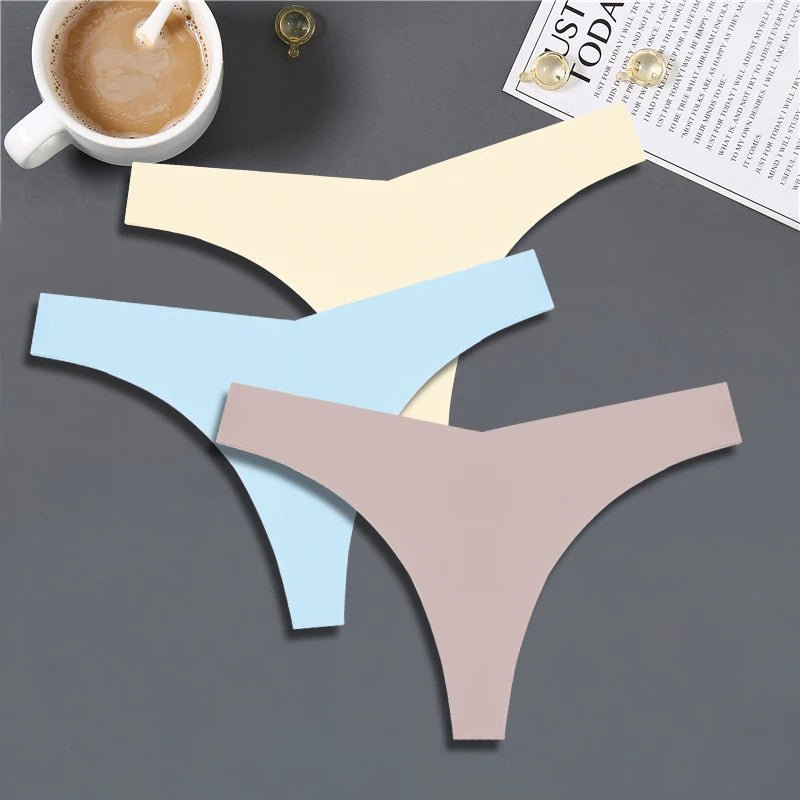 FINETOO 3PCS Women's Seamless Ice Silk Thongs – V - Waist, Breathable, Low - Rise Sport G - String - Vynori