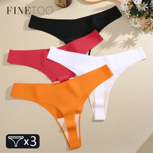 FINETOO 3PCS Women's Seamless Ice Silk Thongs – V - Waist, Breathable, Low - Rise Sport G - String - Vynori