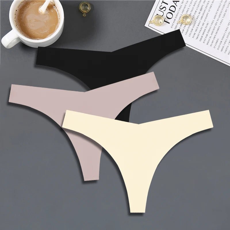 FINETOO 3PCS Women's Seamless Ice Silk Thongs – V - Waist, Breathable, Low - Rise Sport G - String - Vynori
