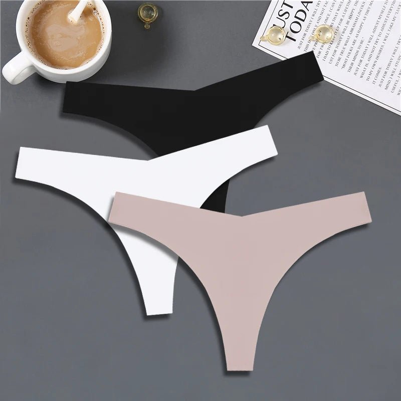 FINETOO 3PCS Women's Seamless Ice Silk Thongs – V - Waist, Breathable, Low - Rise Sport G - String - Vynori