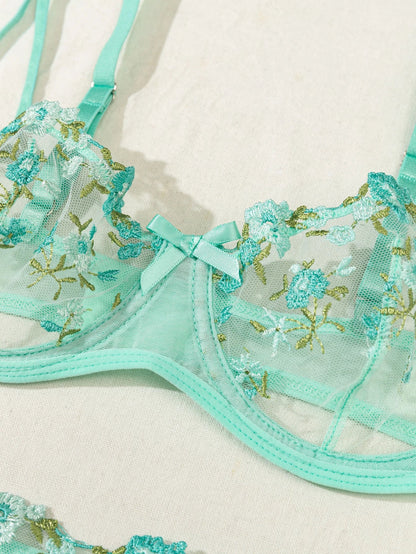 Floral Embroidered 2 - Piece Sexy Lingerie Set - Women's Unlined Bra & Briefs with Underwire - Vynori