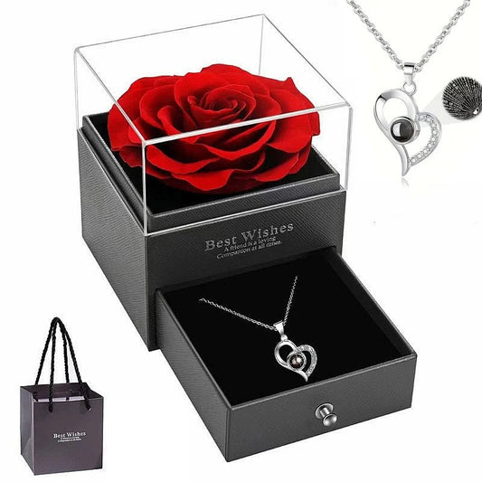 Heart - Shaped Projection Necklace with Preserved Red Rose - Perfect Valentine's Day, Anniversary, Birthday, Mother's Day Gift for Her, Wife, Mom - Vynori