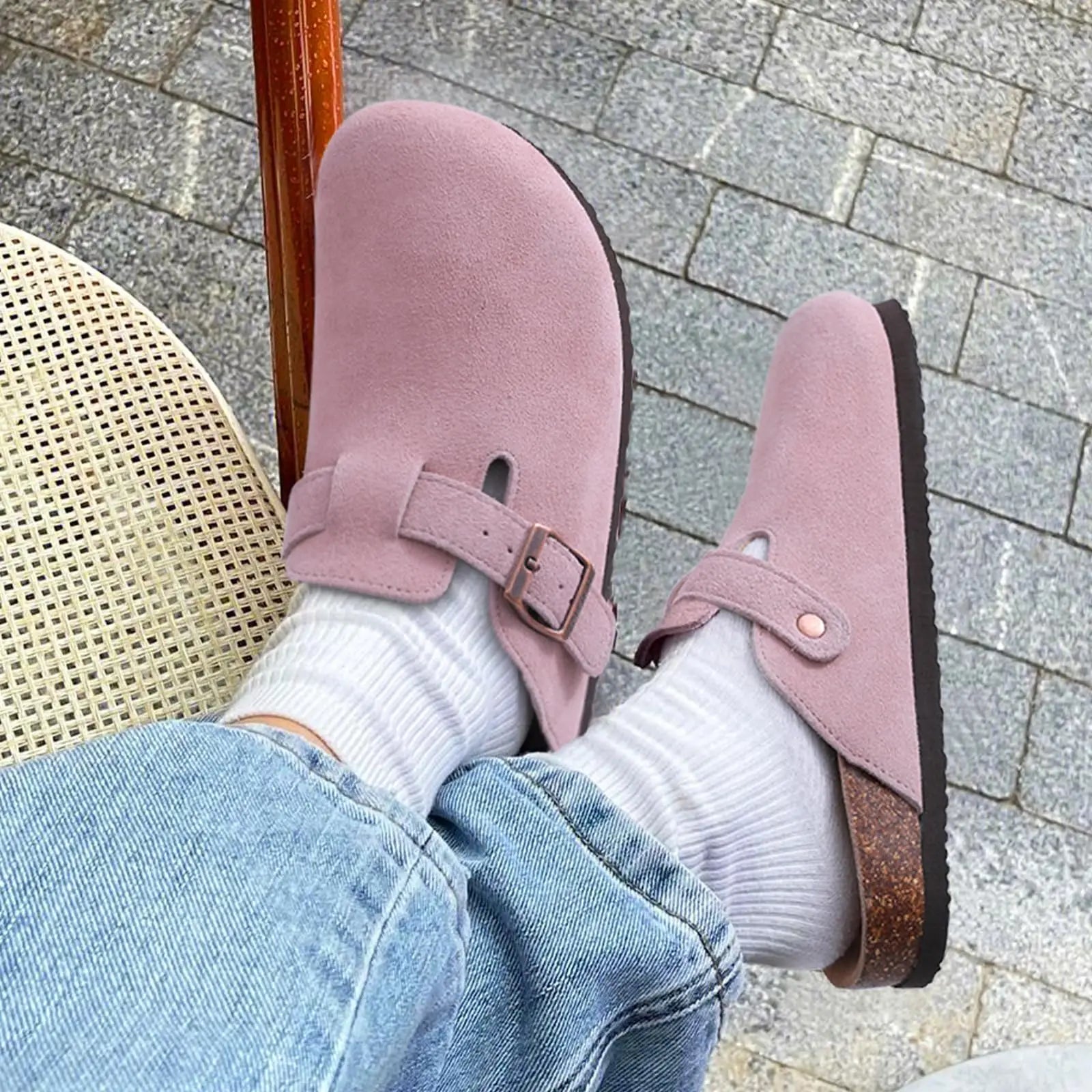 Kidmi Unisex Suede Cork Footbed Clogs – Arch Support Mules, Nonslip Outdoor & Beach Sandals - Vynori