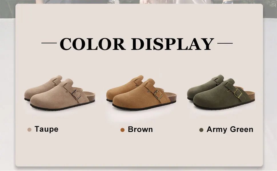 Kidmi Unisex Suede Cork Footbed Clogs – Arch Support Mules, Nonslip Outdoor & Beach Sandals - Vynori