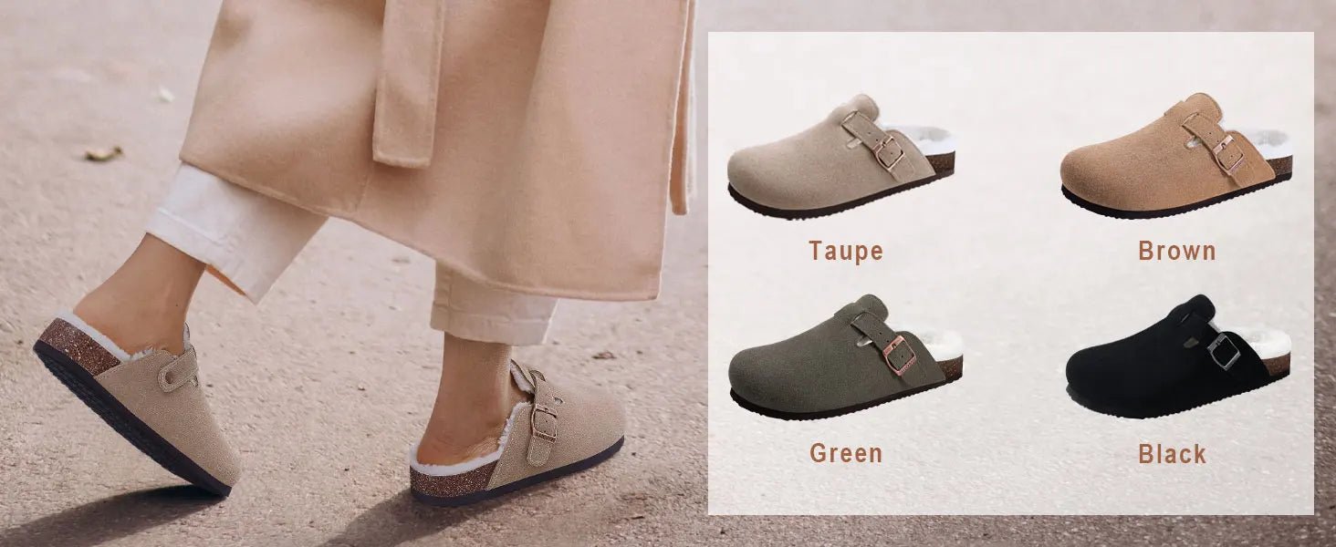 Kidmi Unisex Suede Cork Footbed Clogs – Arch Support Mules, Nonslip Outdoor & Beach Sandals - Vynori