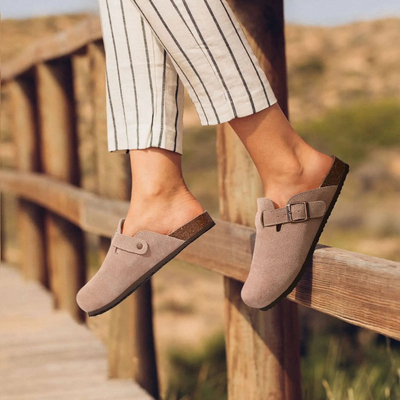Kidmi Unisex Suede Cork Footbed Clogs – Arch Support Mules, Nonslip Outdoor & Beach Sandals - Vynori