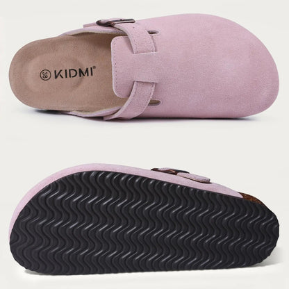 Kidmi Unisex Suede Cork Footbed Clogs – Arch Support Mules, Nonslip Outdoor & Beach Sandals - Vynori