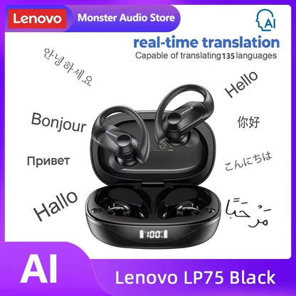 Lenovo LP75 TWS Bluetooth 5.3 Earphones – Wireless, LED Display, Noise Reduction, Waterproof & Sports - Ready - Vynori