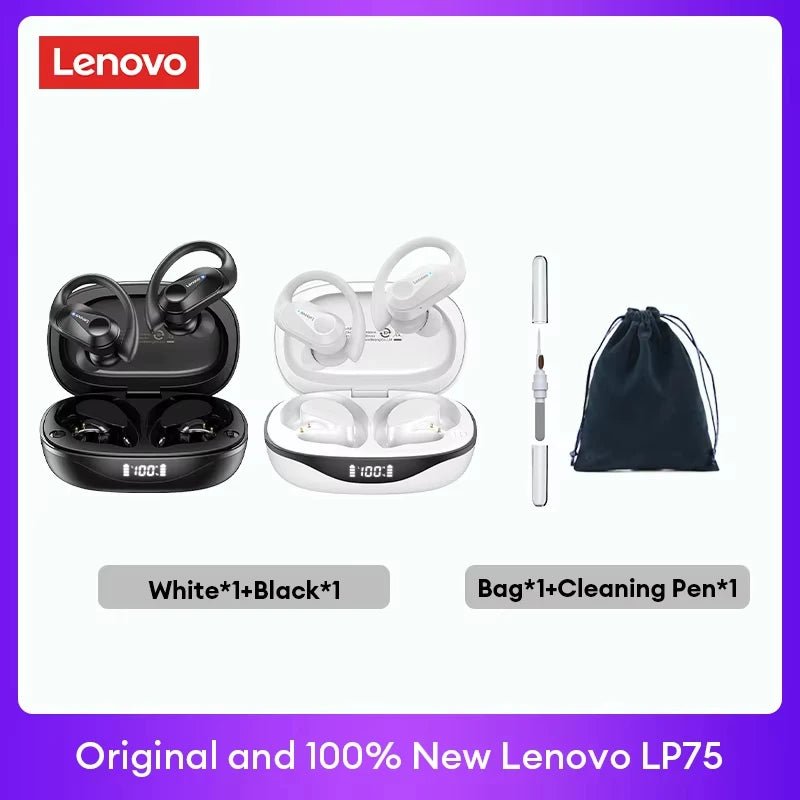 Lenovo LP75 TWS Bluetooth 5.3 Earphones – Wireless, LED Display, Noise Reduction, Waterproof & Sports - Ready - Vynori