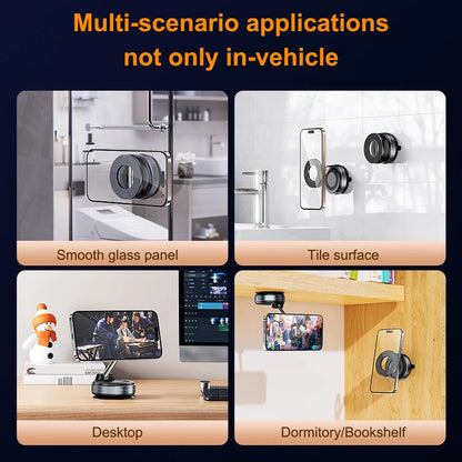 Magnetic Vacuum Car Mount | Electric Suction Phone Holder for iPhone & Android | Foldable & Strong Grip for Live Streaming & Navigation - Vynori