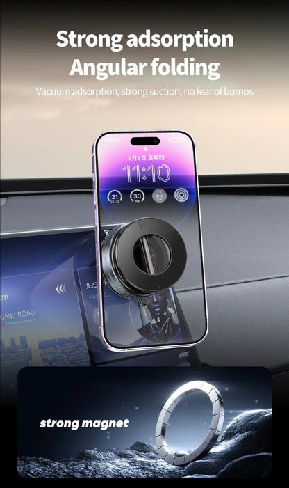 Magnetic Vacuum Car Mount | Electric Suction Phone Holder for iPhone & Android | Foldable & Strong Grip for Live Streaming & Navigation - Vynori