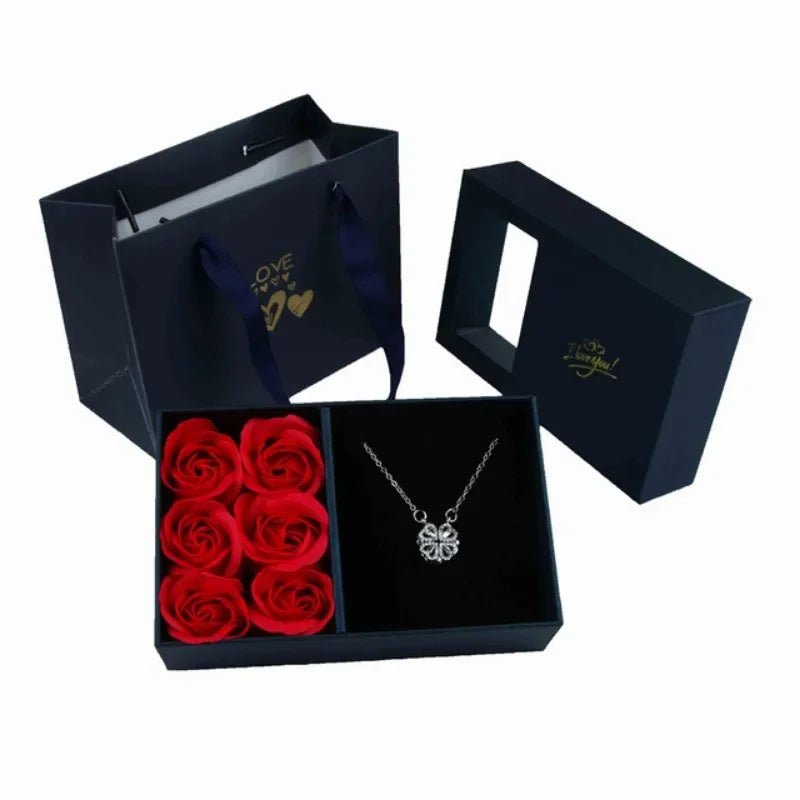 Romantic Handmade Eternal Rose Jewelry Gift Box with Window - Valentine's Day, Anniversary, Wedding Gift Packaging (6 Roses, Cardboard) - Vynori