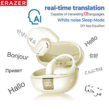 ERAZER XT66PRO AI Translator Earbuds – 135+ Languages, Waterproof, 90H Battery, ASMR Headset